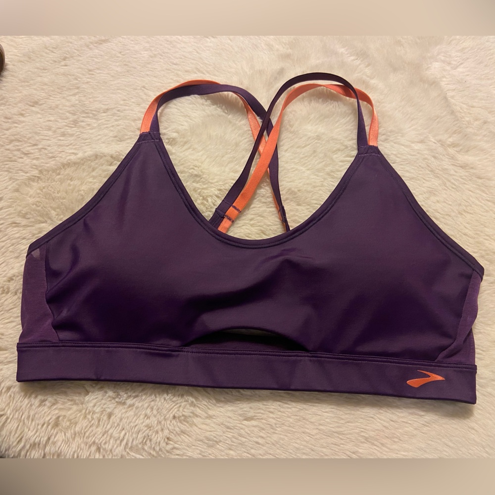 * Brooks fast forward purple & coral cross-cross running sports bra padded XL